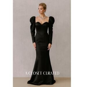 Mac Duggal Long Sleeve Sheath Maxi Dress Gown 2 Black NWT